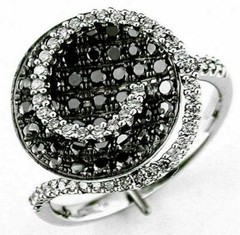 1.03CT WHITE & BLACK DIAMOND 14KT WHITE GOLD 3D CIRCULAR PAVE SWIRL RING