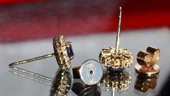 18k yellow gold earrings 1.2ct natural, treated sapphire dia stud 3.03gr N3713