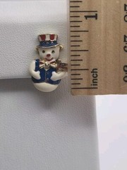 Vintage Patriotic Christmas Snowman Enamel ClipOn Earrings American Flag Holiday