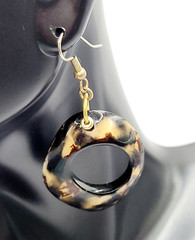 Acrylic Faux Dark Shell Irregular Circle Dangle Hoop Hook Style Pierced Earrings