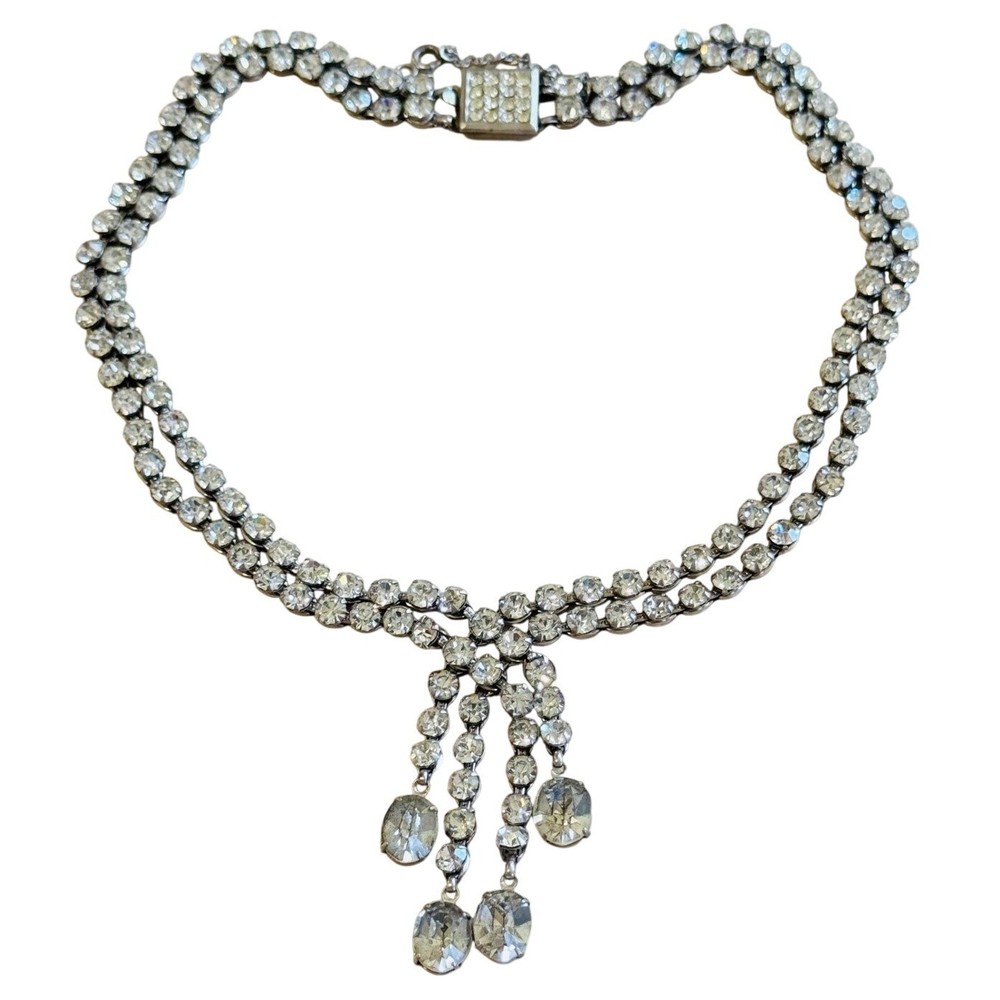 Tassel Necklace VTG Jeweled Austrian Crystal Rhinestone Art Deco Sparkly Choker