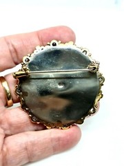 Vintage Silver Brooch Plated With Gold Water Set With Zrconia And Amethy Stones.