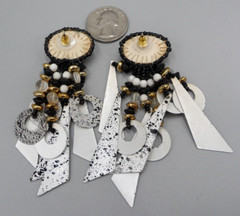 Linear Beaded Tassel Earrings Kinetic Chin Length Paint Splatter Modern Art Vtg
