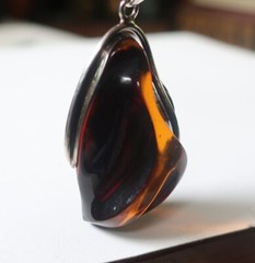 MODERN LARGE Baltic Amber Abstract Sculpted Sterling Silver Pendant Staement