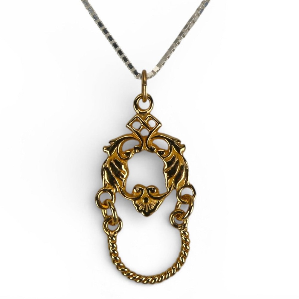 Sterling Silver & Gold Vermeil Victorian Style Charm Holder Necklace Pendant