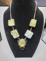 Vintage 925 Raw Green Aquamarine Nugget Station Necklace 55g 19″