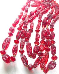 Antique/Vtg Red Czech Glass Bead Necklace Hand Strung Knotted Flapper 56″