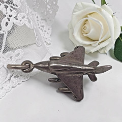 Vintage Military Fighter Jet Plane Aviation 925 Sterling Silver Charm, 1″