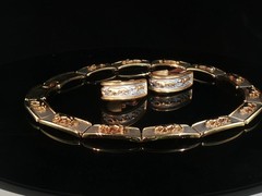 Vintage Two Tone Panther Necklace Set Sculptural Collar & Earrings