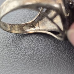 CFJ Collins Sterling Silver Fleur-De-Lis Ring Mother-Of-Pearl & Marcasite 8.25