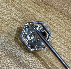 ANTIQUE ART DECO LADY’S 1/4 CT DIAMOND STICK PIN 18K WHITE GOLD GAL CERT EX COND