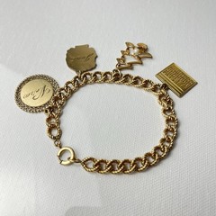 Vintage 12k Gold Filled Charm Bracelet Curb Link twisted rope 6.75 in (6 3/4 in)