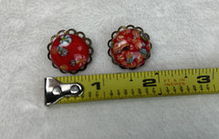Vintage Murano Style Glass Millefiori Domed Round Button Clip Earrings Chrty