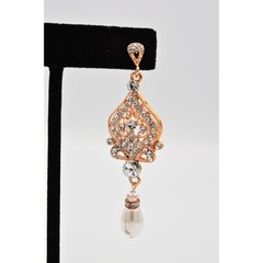 Crystal Dangle Earrings Rose Gold Rhinestone White Pearl Sparkling BinAK