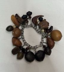 Vintage Nut Charm Bracelet 7” Nature Seed Pod Fruit Cluster Chain Jewelry