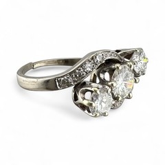 Vintage Mid-Century White Gold Diamond Ring 1.17ctw Round Brilliant Size 4.5