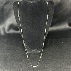 Vintage Dainty Gold Tone 24″ Necklace Three Faux Small Pearl Trio Cluster Korea