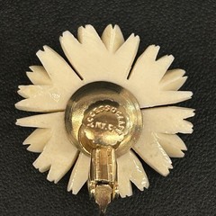 Vtg Accessocraft Plastic Celluloid Carved Daisy Brooch And Screw On Earrings Set