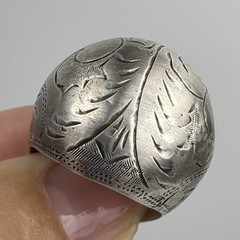 Vintage Sterling Silver 925 Oxidized Boho Etched Wide Round Domed Ring Size 7.75