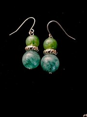 Genuine Green Jasper Gemstone Pendant & Matching French Wire Earring Set #9