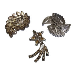 Lot Of 3 VTG Rhinestone Brooches 2 To 2.5 Inches Prong Settings Unsigned