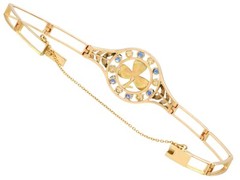 0.68Ct Sapphire, 0.15Ct Diamond, Seed Pearl and 18k Yellow Gold Bracelet