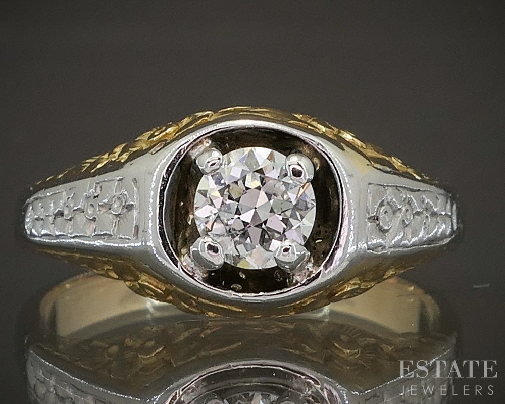 Vintage 14k Two Tone Gold OEC Natural .47ct Diamond Solitaire Ring 6.8g p18607