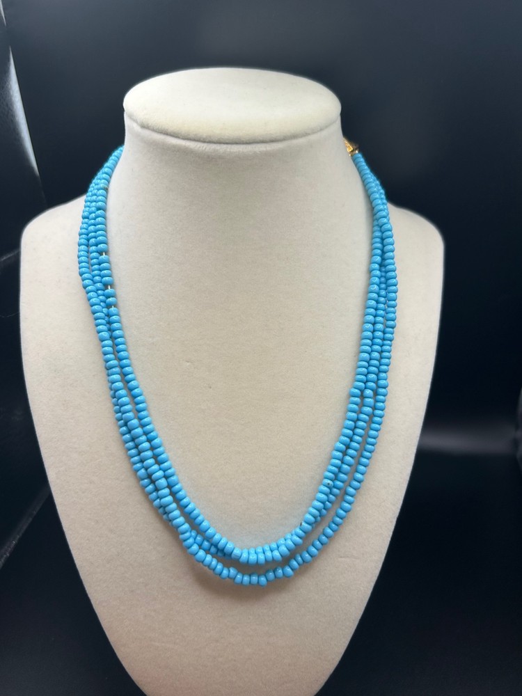 VINTAGE HATTIE CARNEGIE NECKLACE SKY BLUE SEED BEADS CAN BE TRIPLED SIGNED
