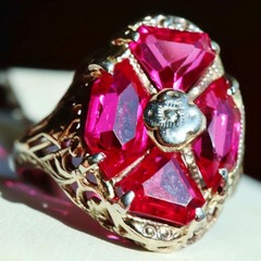 14k white gold ring 2.50ct lab created ruby sz 3.5 antique handmade 2.33gr N3331