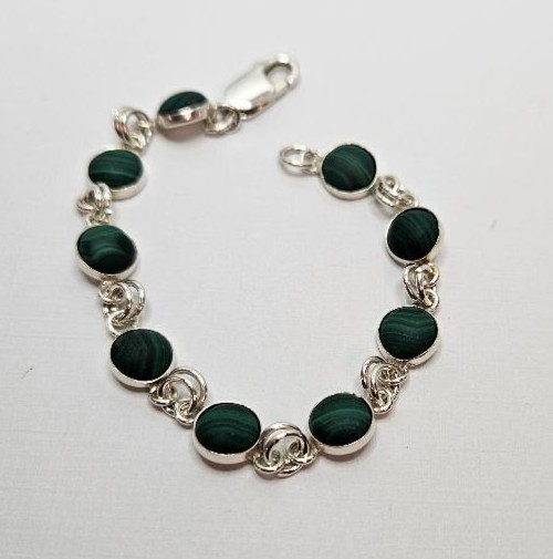 Vintage Sterling Silver & Malachite Bracelet – 8 Grams – 6 Inches