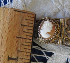 Antique 800 Silver Gold Plated Filigree 3 Natural Shell Cameo Bracelet 7″ 13.5g