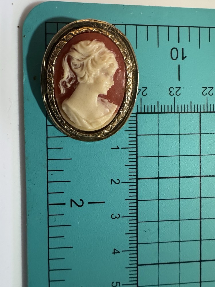 Vintage Carved Shell Cameo Brooch Pendant Lady Portrait Gold Tone Frame