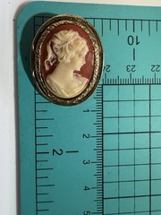Vintage Carved Shell Cameo Brooch Pendant Lady Portrait Gold Tone Frame