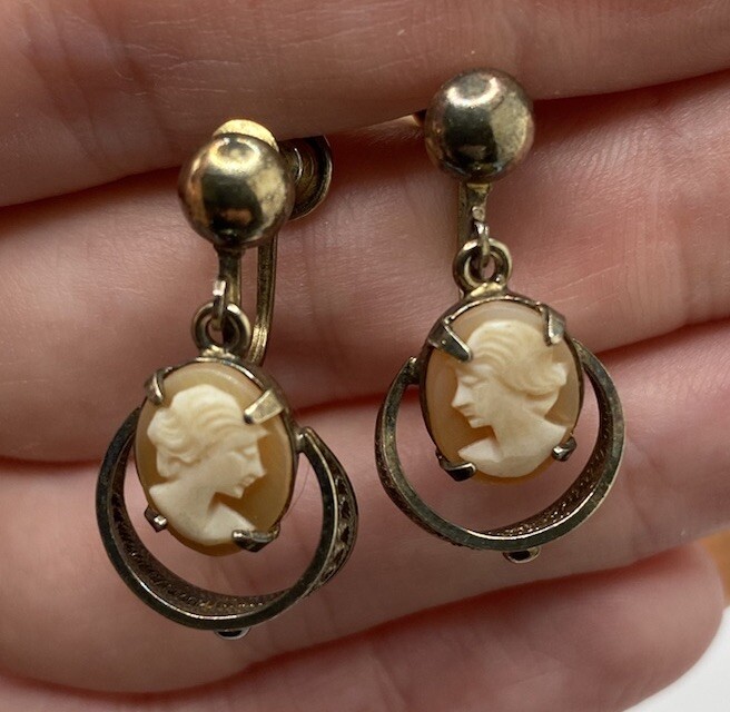 VINTAGE SORRENTO STERLING SILVER CAMEO FILIGREE EARRINGS