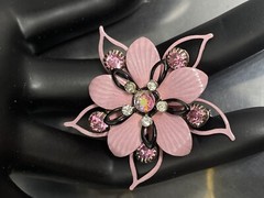 Vintage Pink Enamel Multicolor Crystals Rhinestones Flower 1.5” Retro Pin Brooch