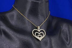NOLAN MiLLER PAVE RHiNESTONE GOLD GRACiOUS LOVE TRiPLE HEART PENDANT NECKLACE