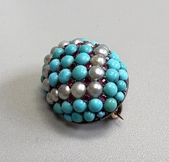 Antique Genuine Turquoise Pearl Ruby Gold or Filled Vintage Dome Oval Brooch Pin