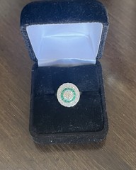 ANTIQUE ART DECO 2.30 Ct EUROPEAN DIAMOND AND EMERALD PLATINUM TARGET RING
