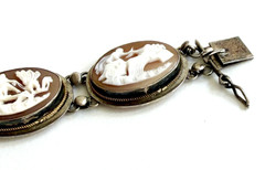 Vintage 800 Silver Carved Shell Oval Cameo Link Bracelet