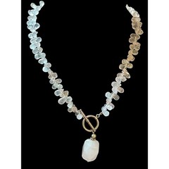 Vintage Sterling Silver Rose Pink Quartz Toggle Clasp Necklace 17.75”