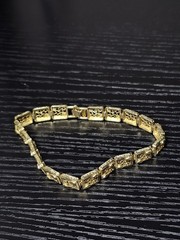 Gold Tone Filigree Square Link Bracelet Openwork Panel Fold Over Clasp