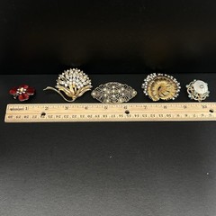 Lot Of 5 Vintage Brooches, Four With Missing Rhinestones & One With Broken Clasp