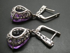 Vintage Amethyst Sterling Silver 925 Lever Back Drop Dangle Earrings