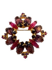 Vtg Rhinestone Brooch Amethyst Purple Fuchsia Pink Gold Plate Navette Marquis B4