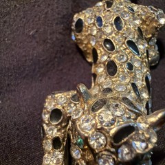 Gold Tone Leopard Gemstone Pendant Old Pawn Green Gem E