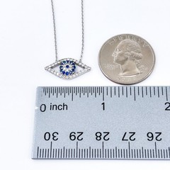 White Blue Crystal Evil Eye Necklace | Vintage Sterling Silver 925 | 16″-18″