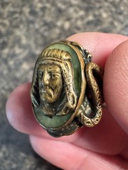 1920s Antique Egyptian Revival Czech Glass Pharaoh Ring Neiger Style Sz 5