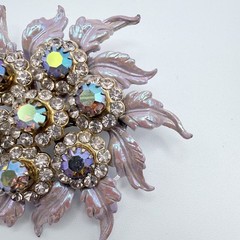 Selini Pearlescent Pink Rhinestone Brooch & Clip-On Earrings AB Crystal Vintage