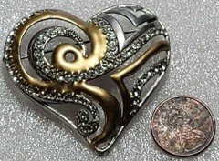 Vintage signed CHICO’S 2008 Rhinestone 2 Tone Heart Brooch