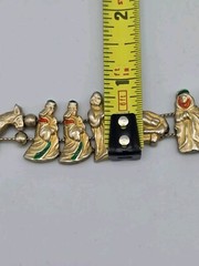 VTG Medici Two Sisters Slide Charm Bracelet Nativity Christmas Scene Gold Tone